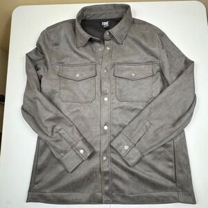 FRYE Men Gray Faux Suede Trucker Shirt Jacket Snap‎ Front Size M